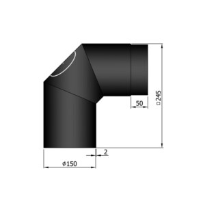 Ø150mm liitosputki - 90° (2x45°) matala nuohousluukulla