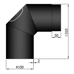 Ø150mm liitosputki - 90° (2x45°) nuohousluukulla