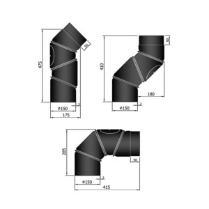 Ø150mm liitosputki - Säädettävä 3-niveltä